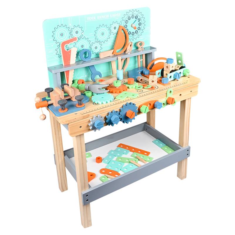 Kids Educational Repair Assembling Workbench Pretend Play Wooden Simulation Handmade Tool Table Toy Set